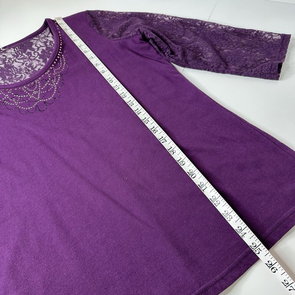Y2K Stretch Top Sz M?‎ Purple Sheer Floral Lace Embellished Neckline Fairy Boho - Picture 8 of 13